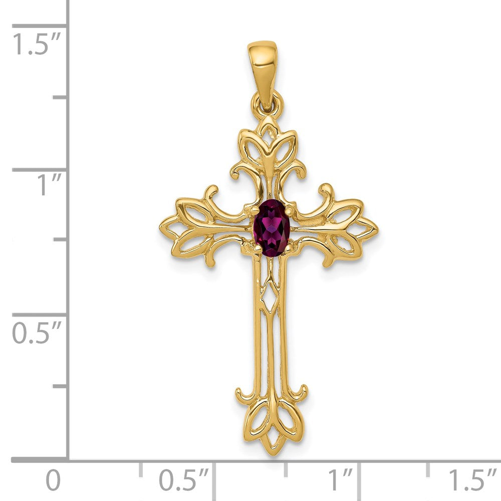 14k 5x3mm Oval Rhodolite Garnet cross pendant