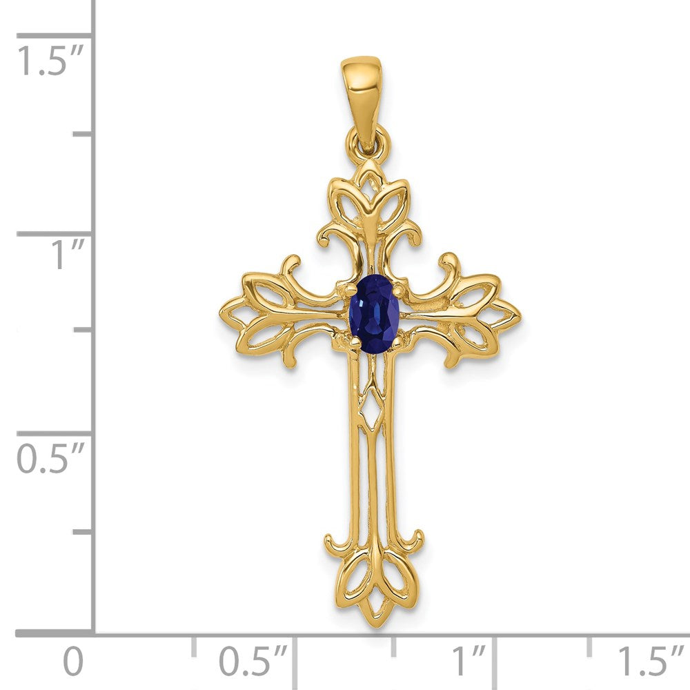 14k 5x3mm Oval Sapphire cross pendant