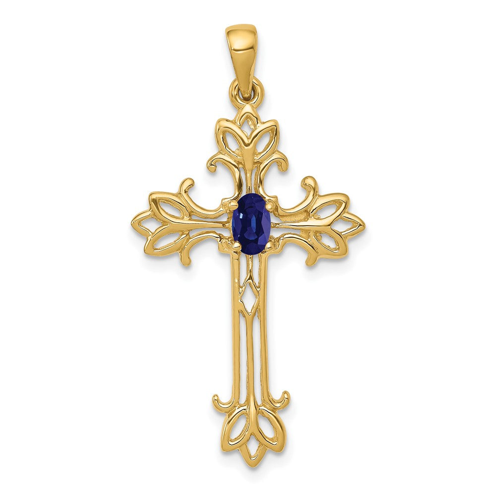 14k 5x3mm Oval Sapphire cross pendant