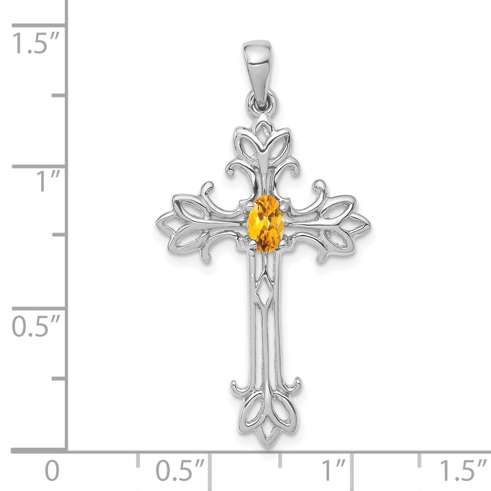 14k White Gold 5x3mm Oval Citrine cross pendant