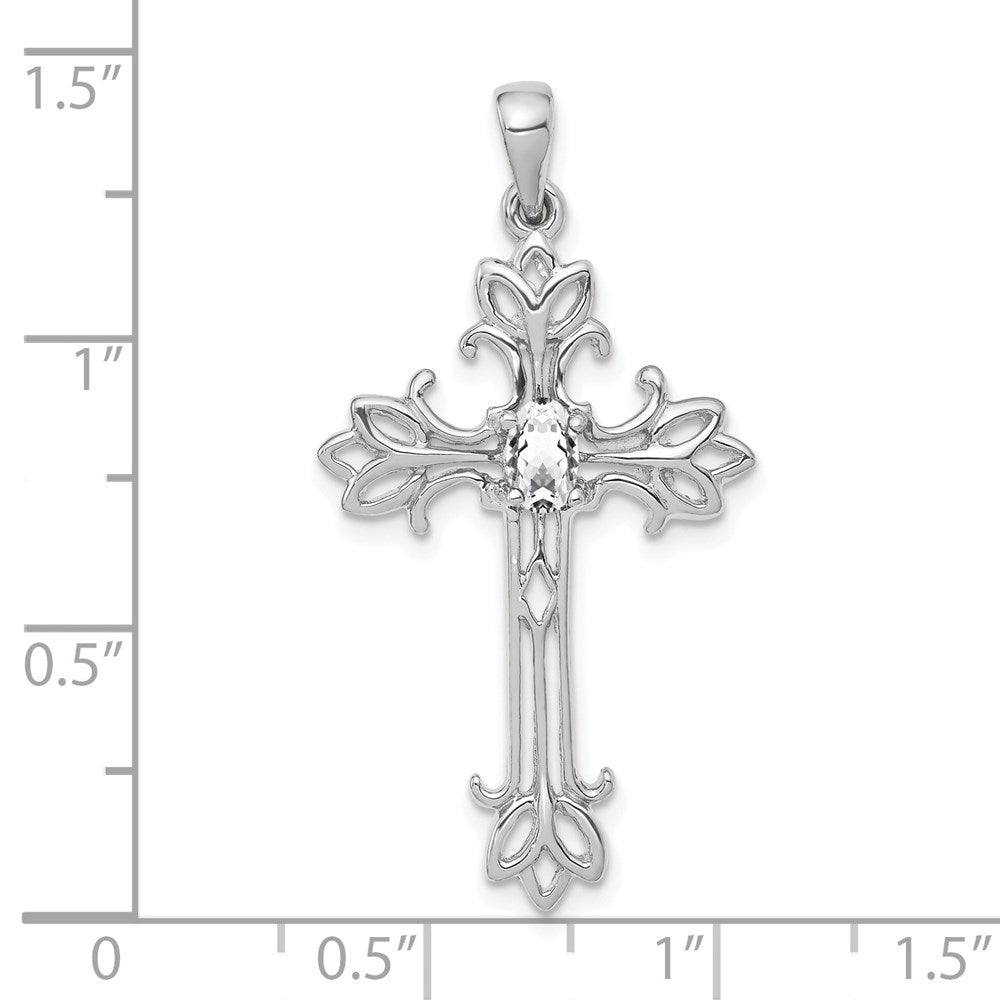 14k White Gold 5x3mm Oval Cubic Zirconia cross pendant