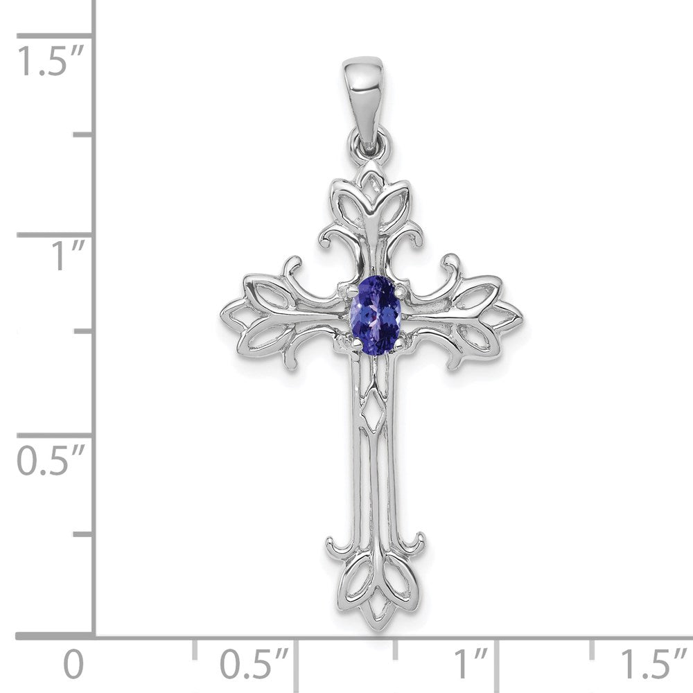 14k White Gold 5x3mm Oval Tanzanite cross pendant