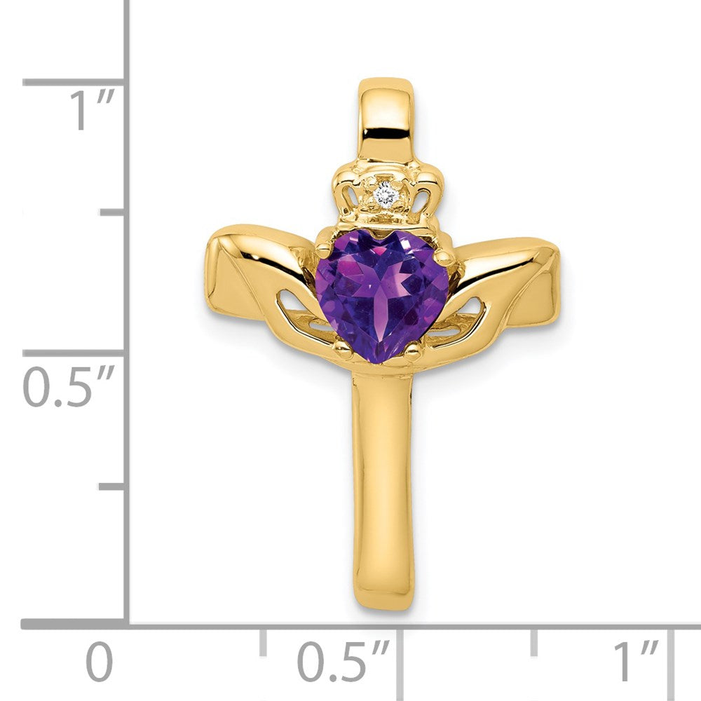 14k 6mm Claddagh Amethyst A Diamond Cross Pendant
