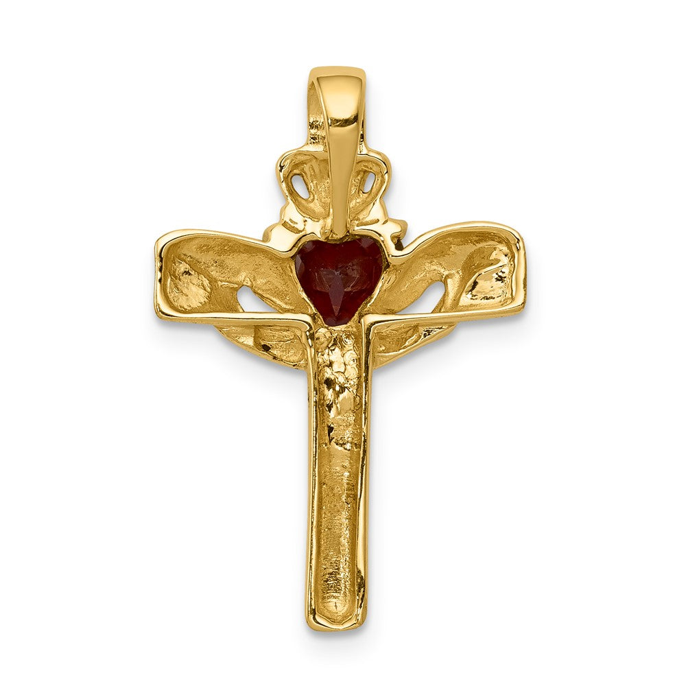 14k Garnet & AA Diamond Claddagh Cross Pendant