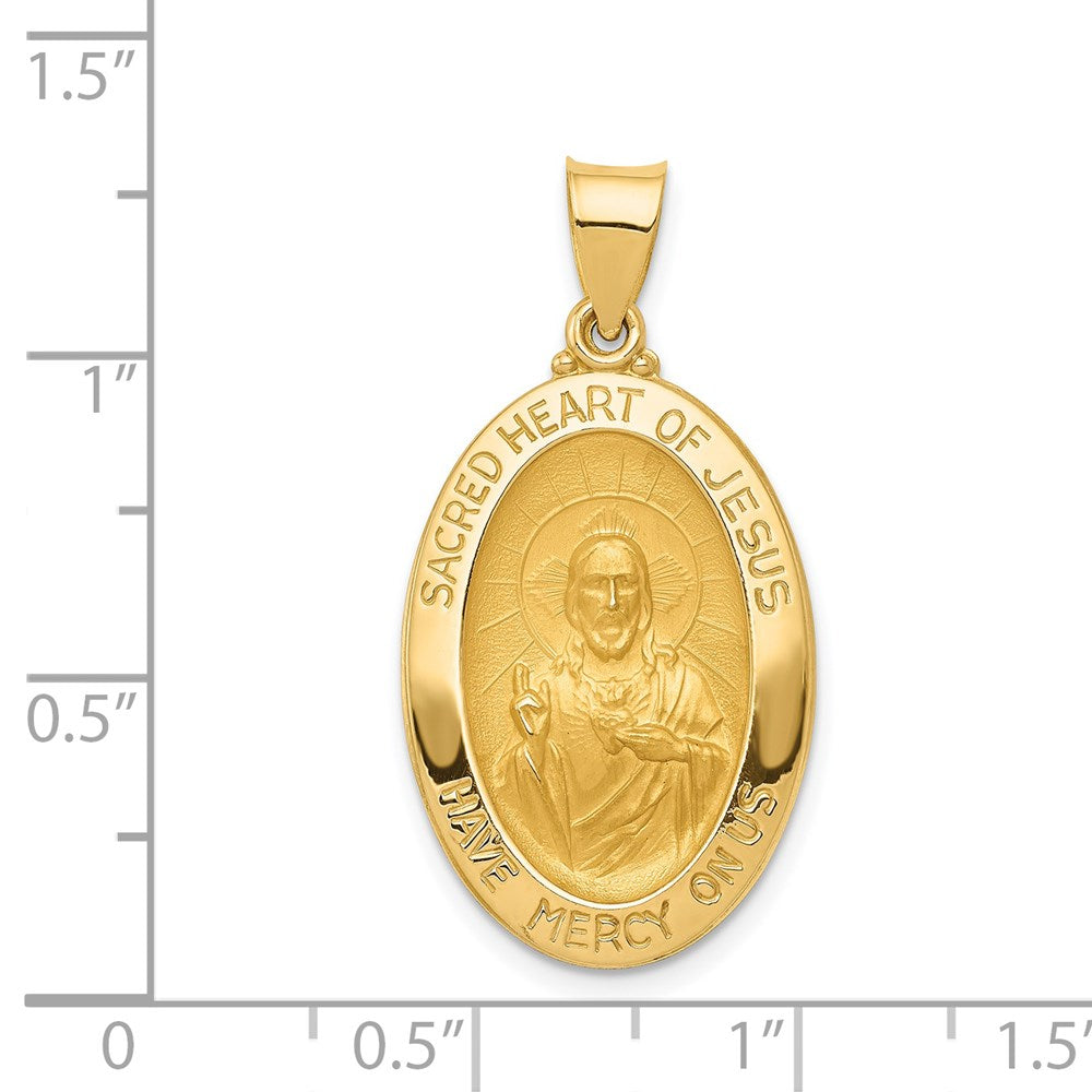 14k Polished and Satin Sacred Heart of Jesus Medal Hollow Pendant