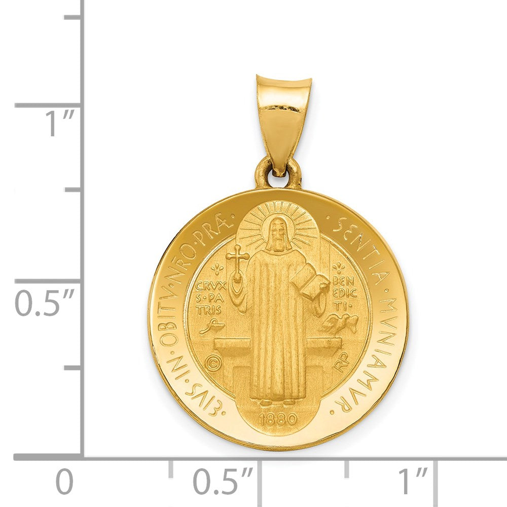 14k Polished and Satin St Benedict Hollow Medal Pendant