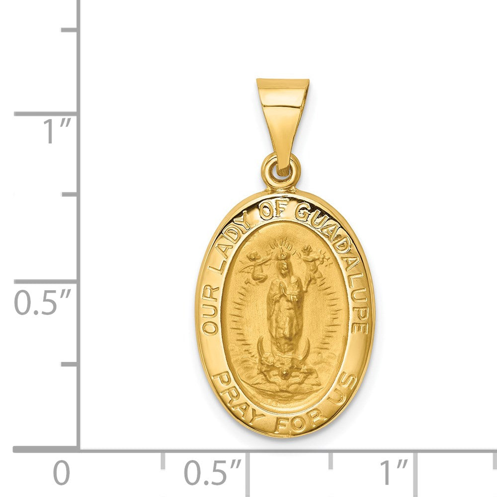 14k Polished and Satin Our Lady Guadalupe Medal Hollow Pendant