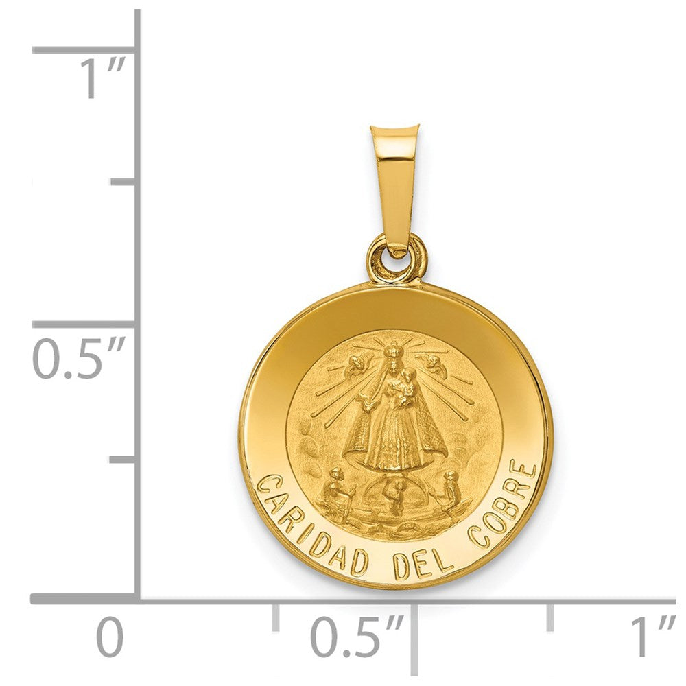 14k Polished and Satin Caridad Del Cobre Medal Hollow Pendant