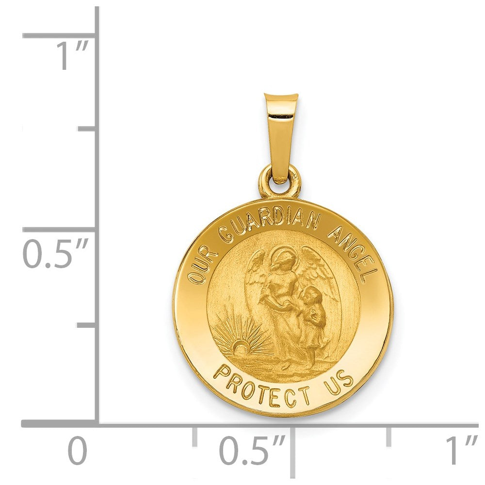 14k Polished and Satin Our Guardian Angel Medal Hollow Pendant