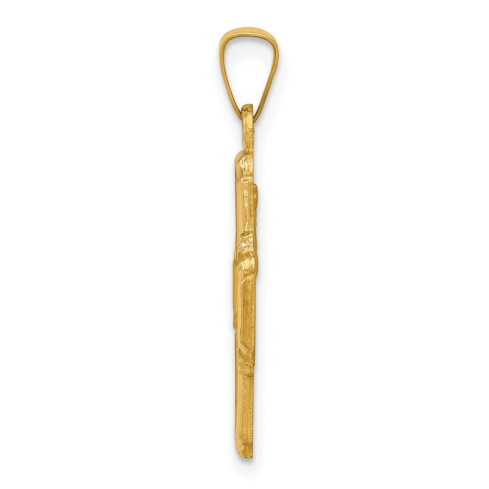14k Polished and Satin Four Way Medal Hollow Pendant
