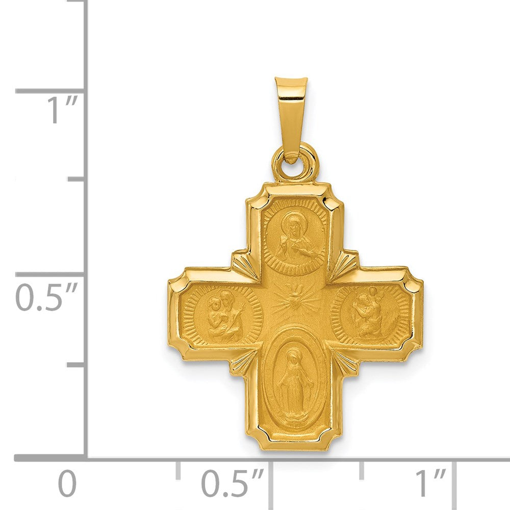 14k Polished and Satin Four Way Medal Hollow Pendant