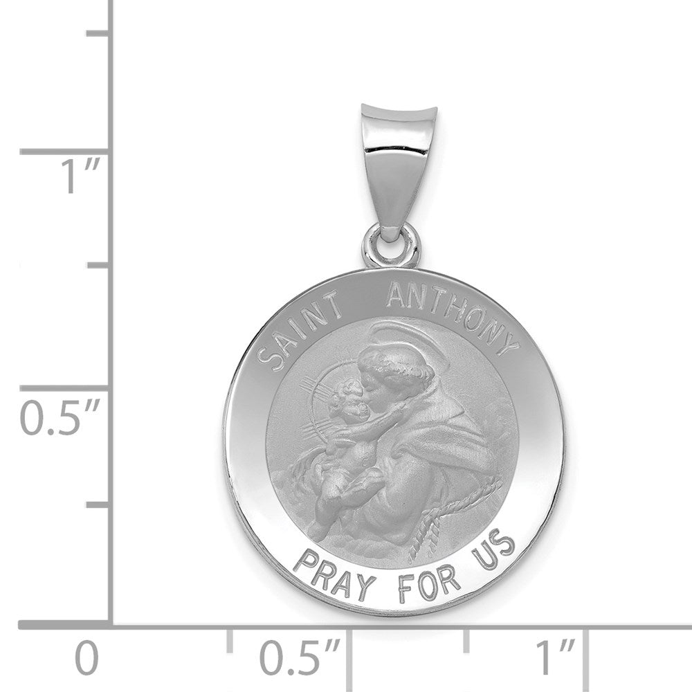 14k White Gold Polished/Satin St. Anthony Medal Hollow Pendant
