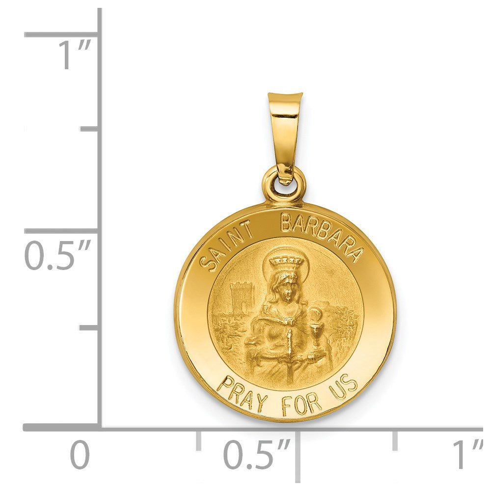 14k Polished and Satin St. Barbara Medal Hollow Pendant
