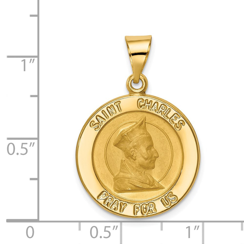 14k Polished and Satin St. Charles Medal Hollow Pendant