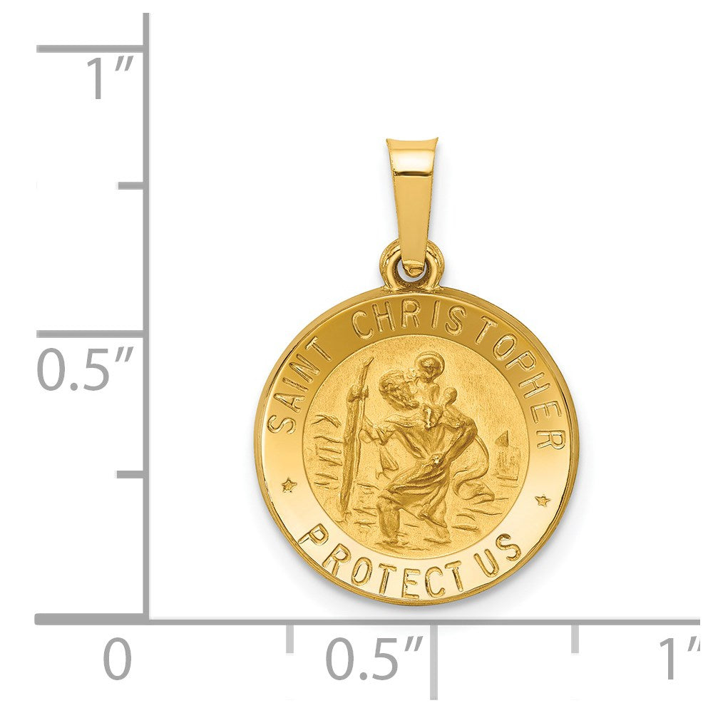 14k Polished and Satin St. Christopher Medal Hollow Pendant