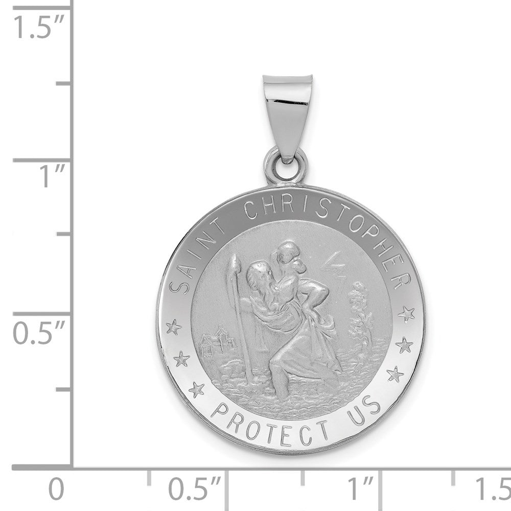 14k White Gold Polished/Satin St Christopher Medal Hollow Pendant