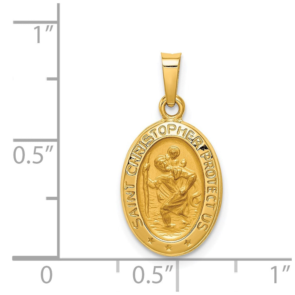 14k Polished and Satin St. Christopher Medal Hollow Pendant