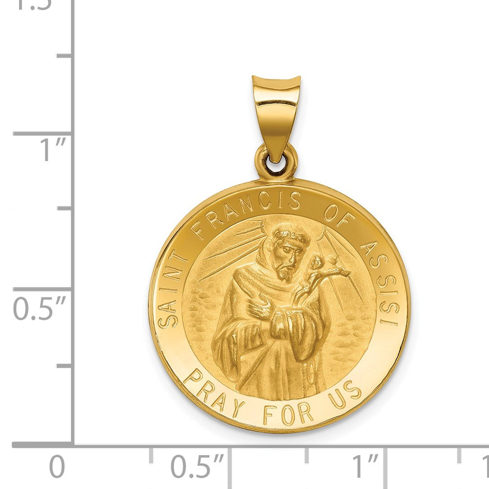 14k Polished and Satin St Francis of Assisi Medal Hollow Pendant