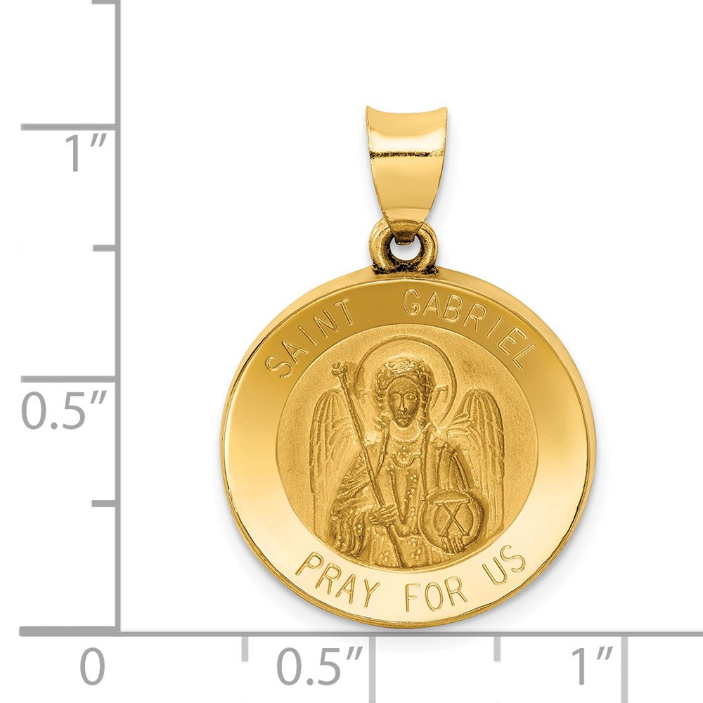 14k Polished and Satin St Gabriel Medal Hollow Pendant