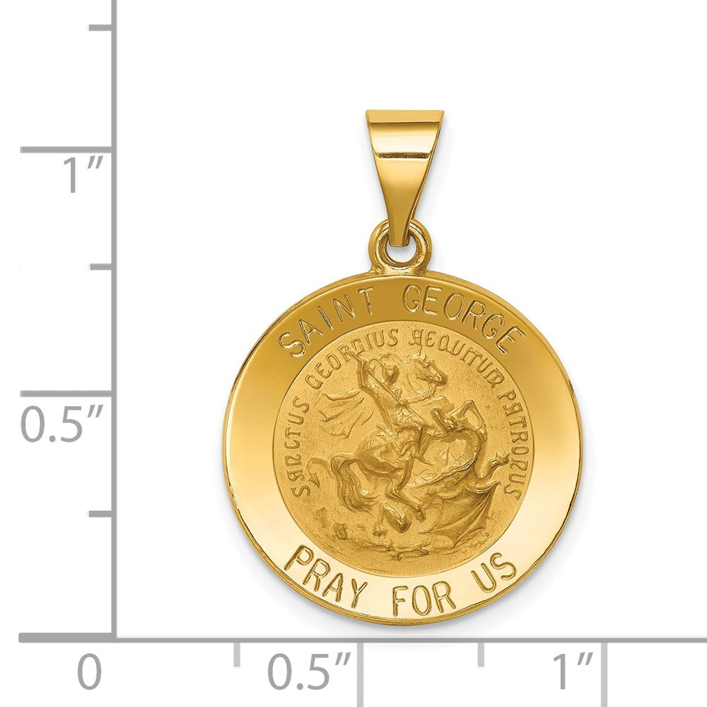 14k Polished and Satin St George Medal Hollow Pendant