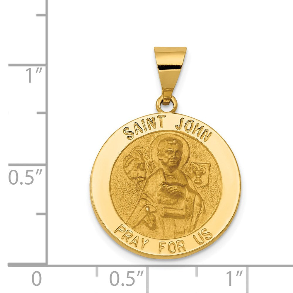 14k Polished and Satin St John Medal Hollow Pendant
