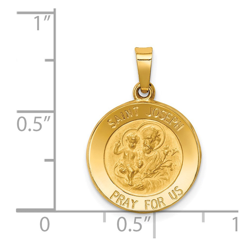 14k Polished and Satin St Joseph Medal Hollow Pendant