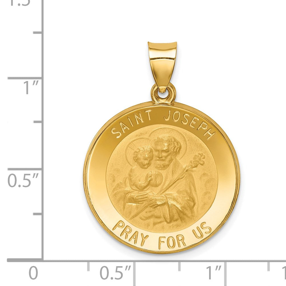 14k Polished and Satin St Joseph Medal Hollow Pendant