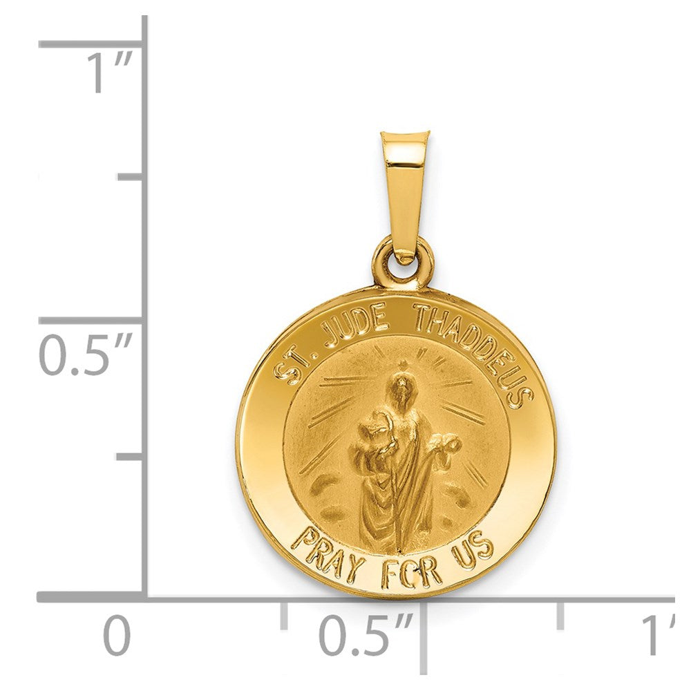 14k Polished and Satin St Jude Thaddeus Medal Hollow Pendant