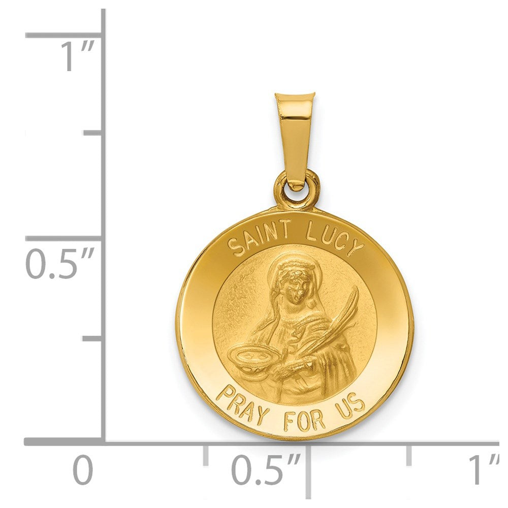14k Polished and Satin St Lucy Medal Hollow Pendant
