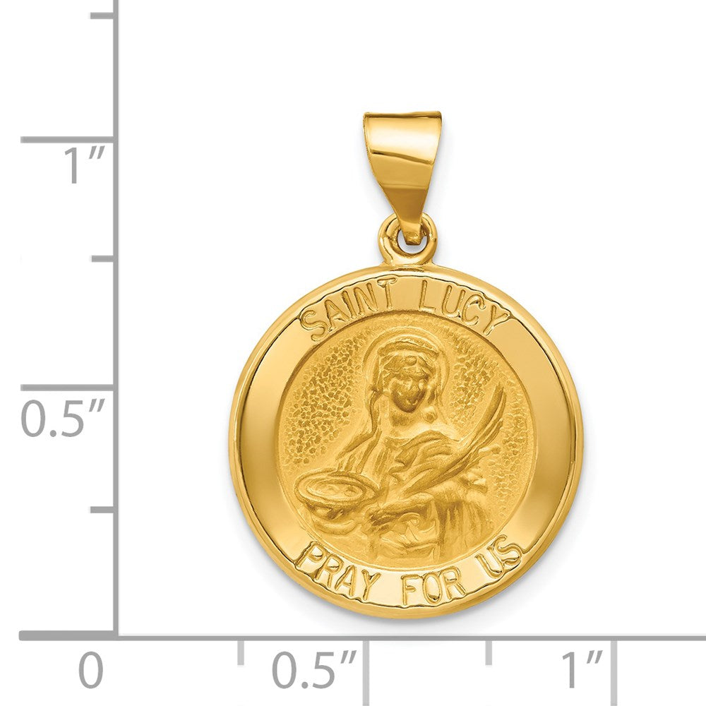 14k Polished and Satin St Lucy Medal Hollow Pendant