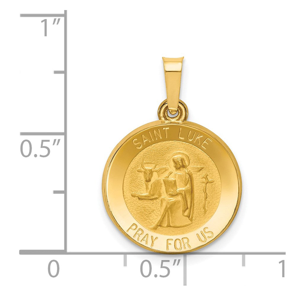 14k Polished and Satin St Luke Medal Hollow Pendant