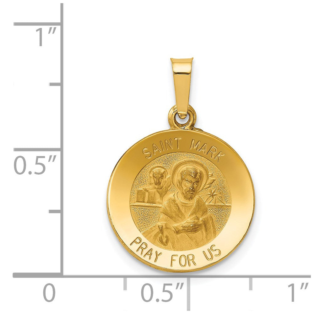 14k Polished and Satin St Mark Medal Hollow Pendant