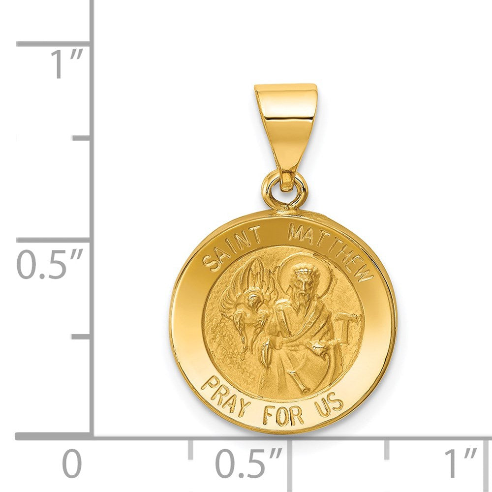 14k Polished and Satin St Matthew Medal Hollow Pendant