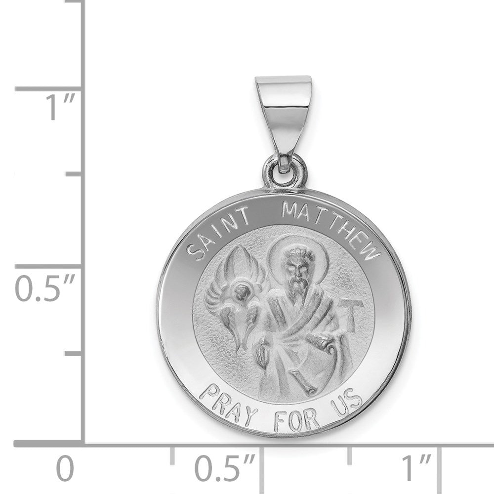 14k White Gold Polished and Satin St Matthew Hollow Pendant