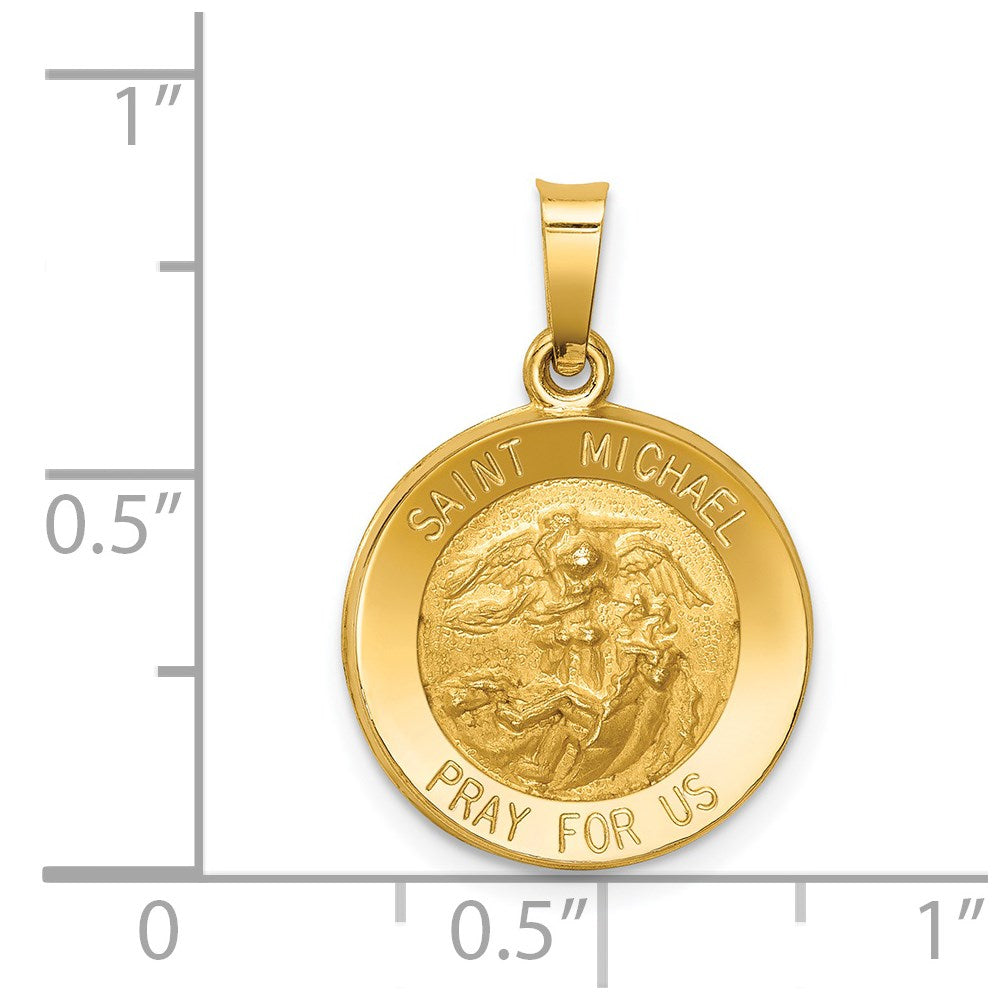 14k Polished and Satin St Michael Medal Hollow Pendant
