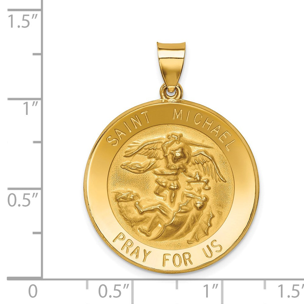 14k Polished and Satin St Michael Medal Hollow Pendant