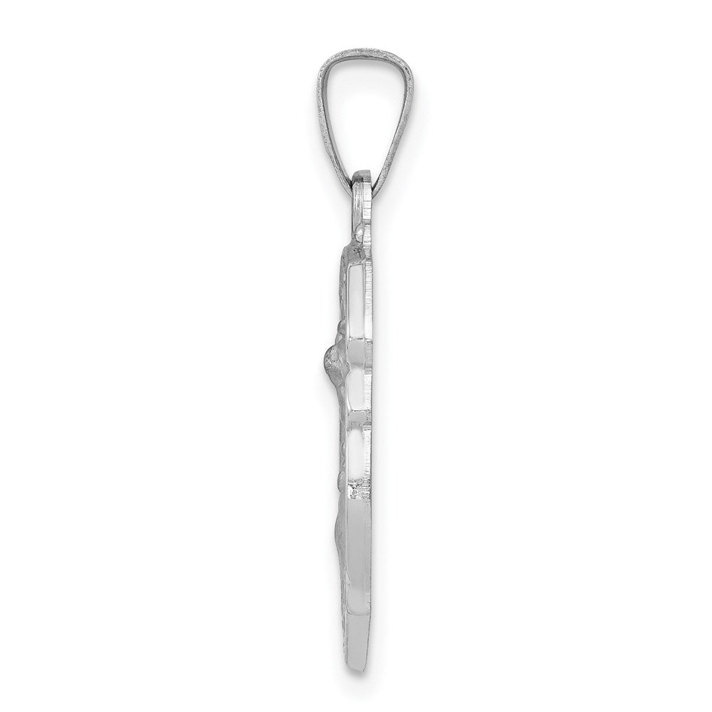 14k White Gold Polished and Satin St Michael Medal Hollow Pendant