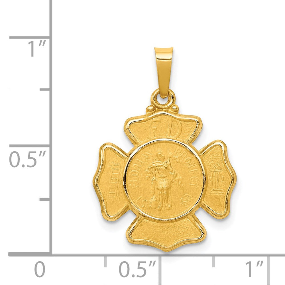 14k Polished and Satin St Florian Badge Medal Hollow Pendant