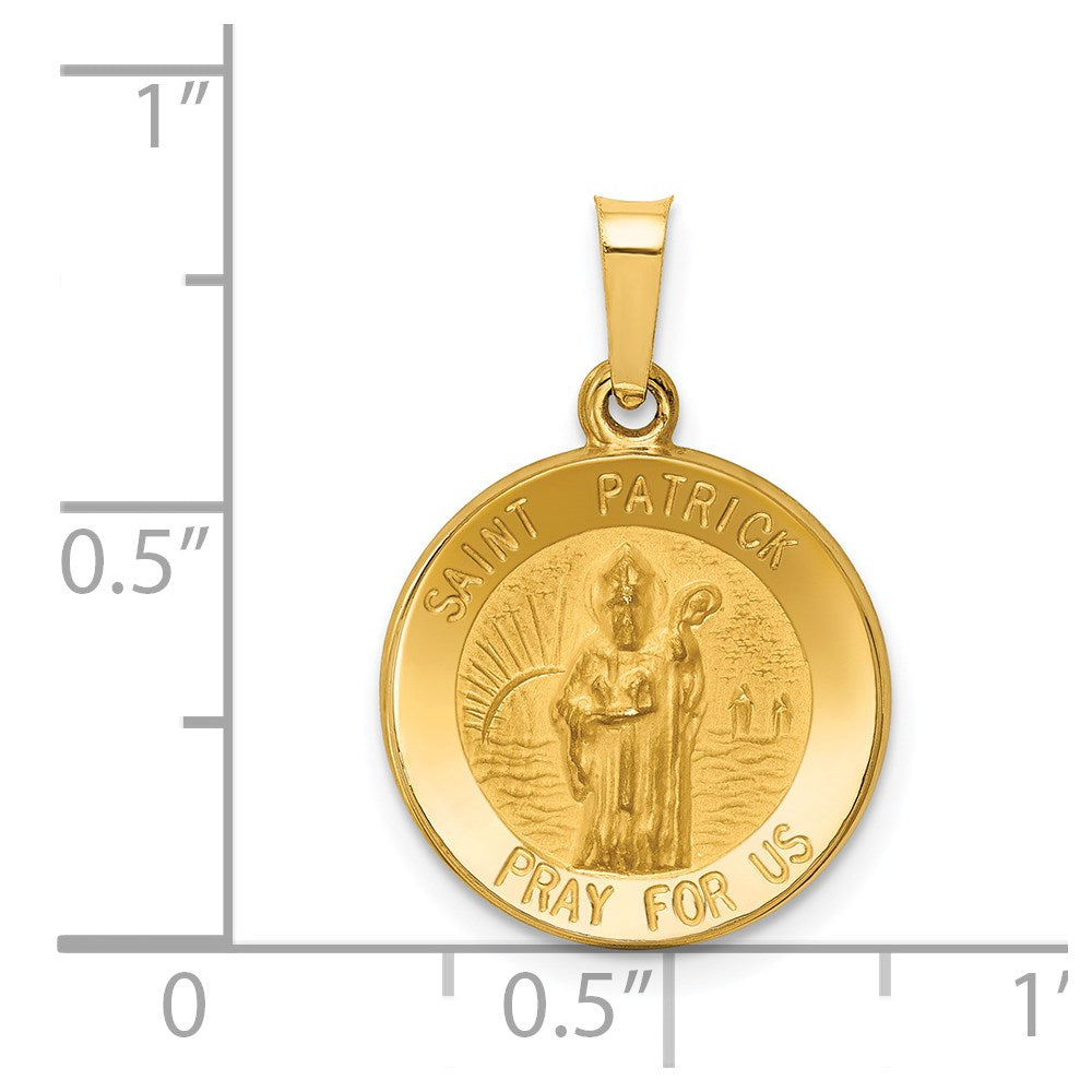 14k Polished and Satin St Patrick Medal Hollow Pendant
