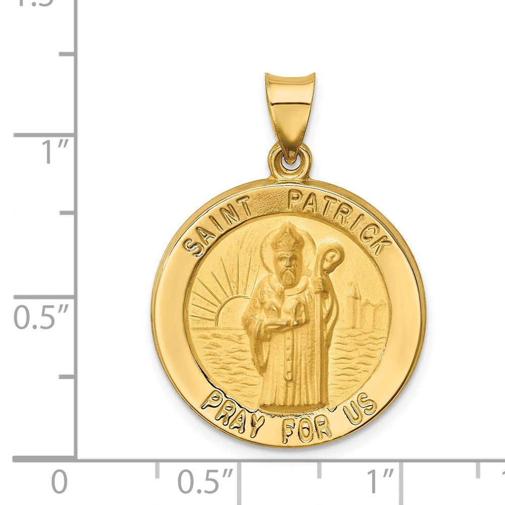 14k Polished and Satin St Patrick Medal Hollow Pendant