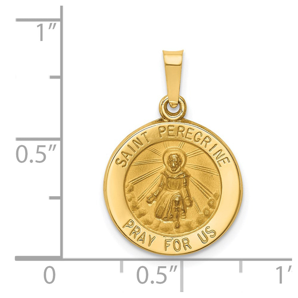 14k Polished and Satin St Peregrine Medal Hollow Pendant