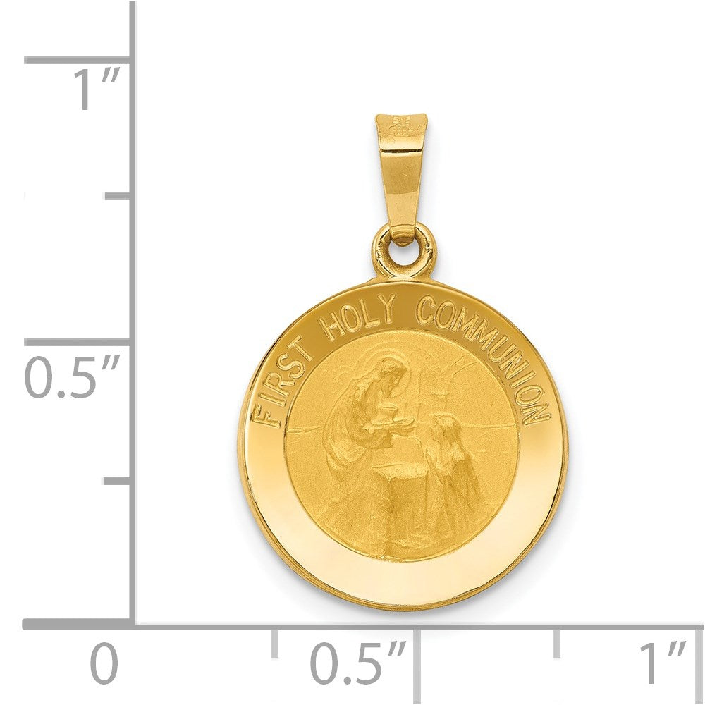 14k Polished/Satin First Holy Communion Medal Hollow Pendant