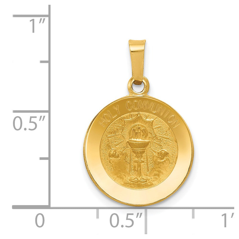 14k Polished and Satin Holy Communion Medal Hollow Pendant