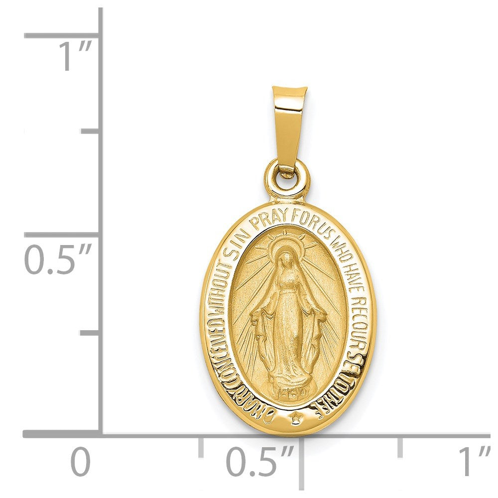 14k Polished and Satin Miraculous Medal Hollow Pendant