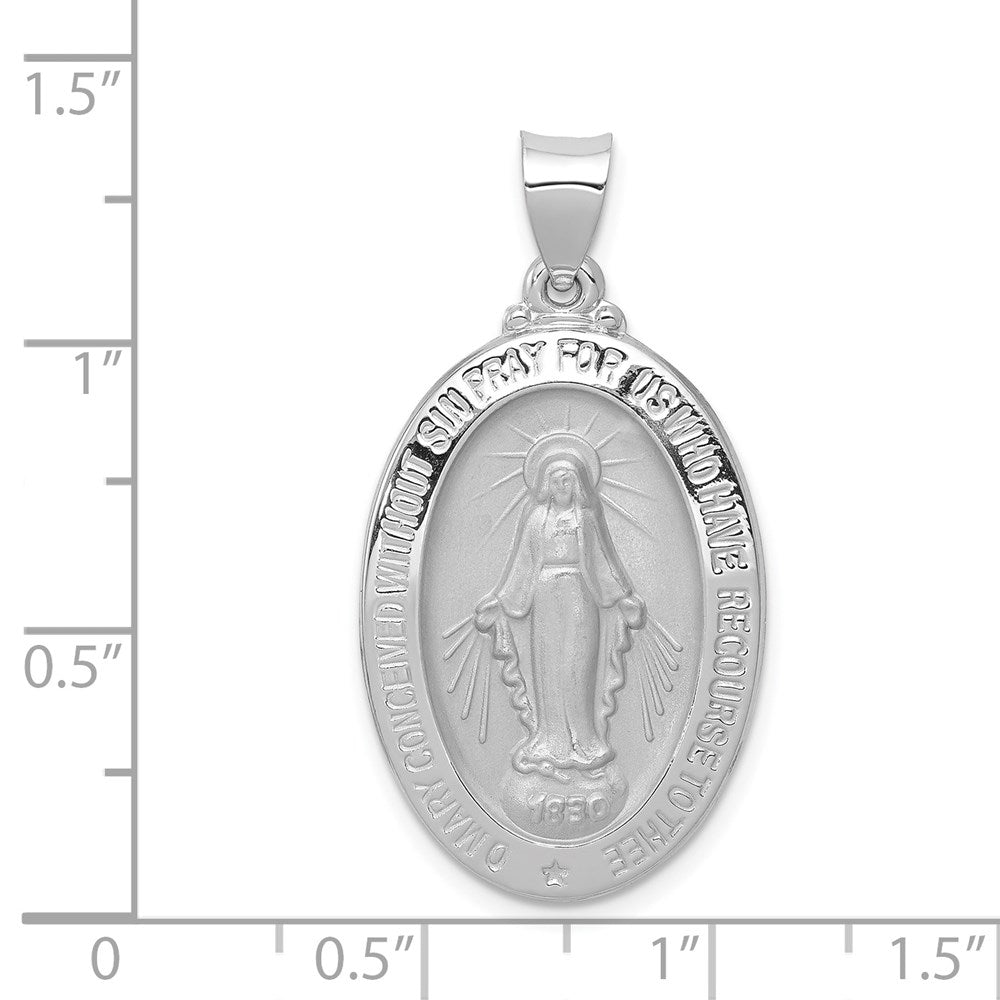 14k White Gold Polished/Satin Miraculous Medal Hollow Pendant