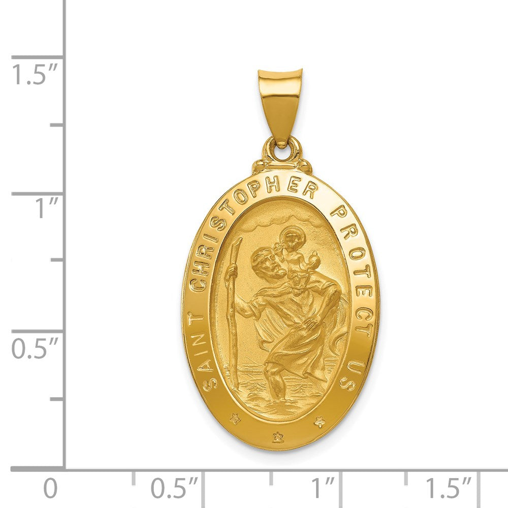 14k Polished and Satin St Christopher Medal Hollow Pendant