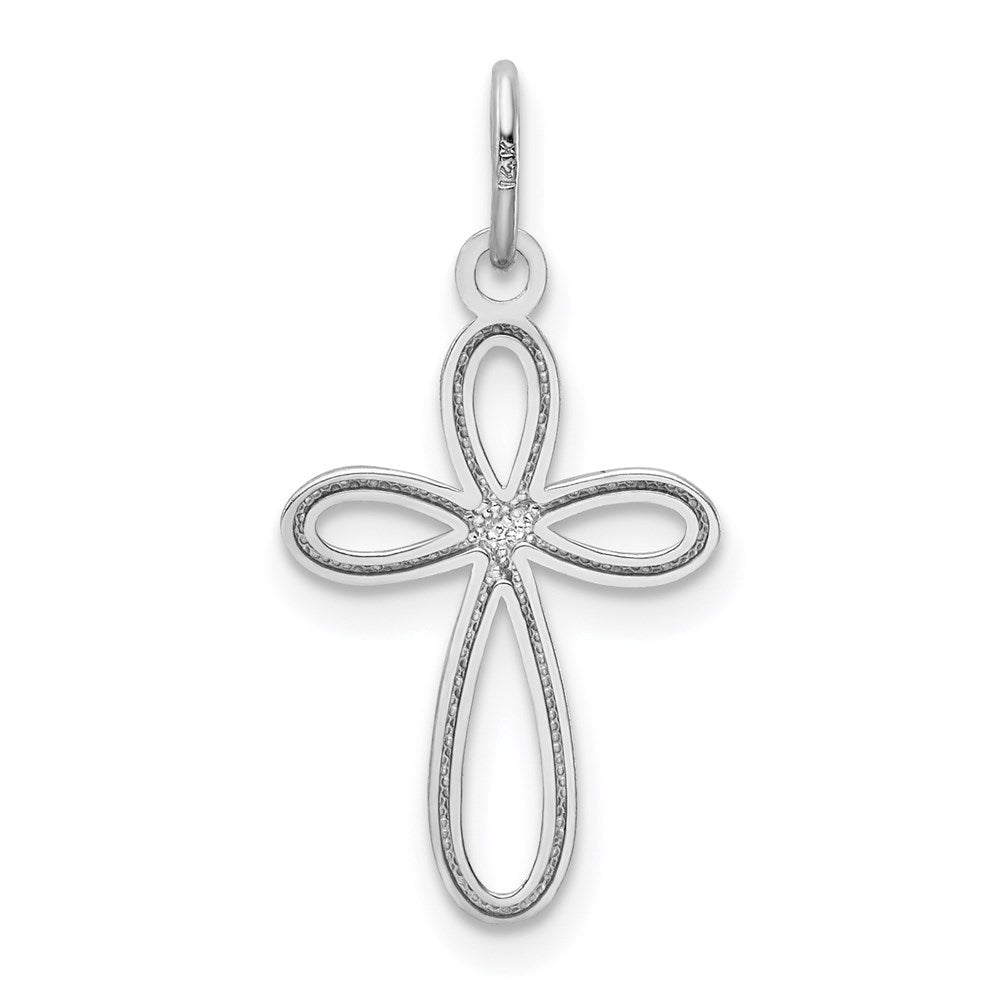 14k White Gold Polished Small Ribbon Cross Pendant