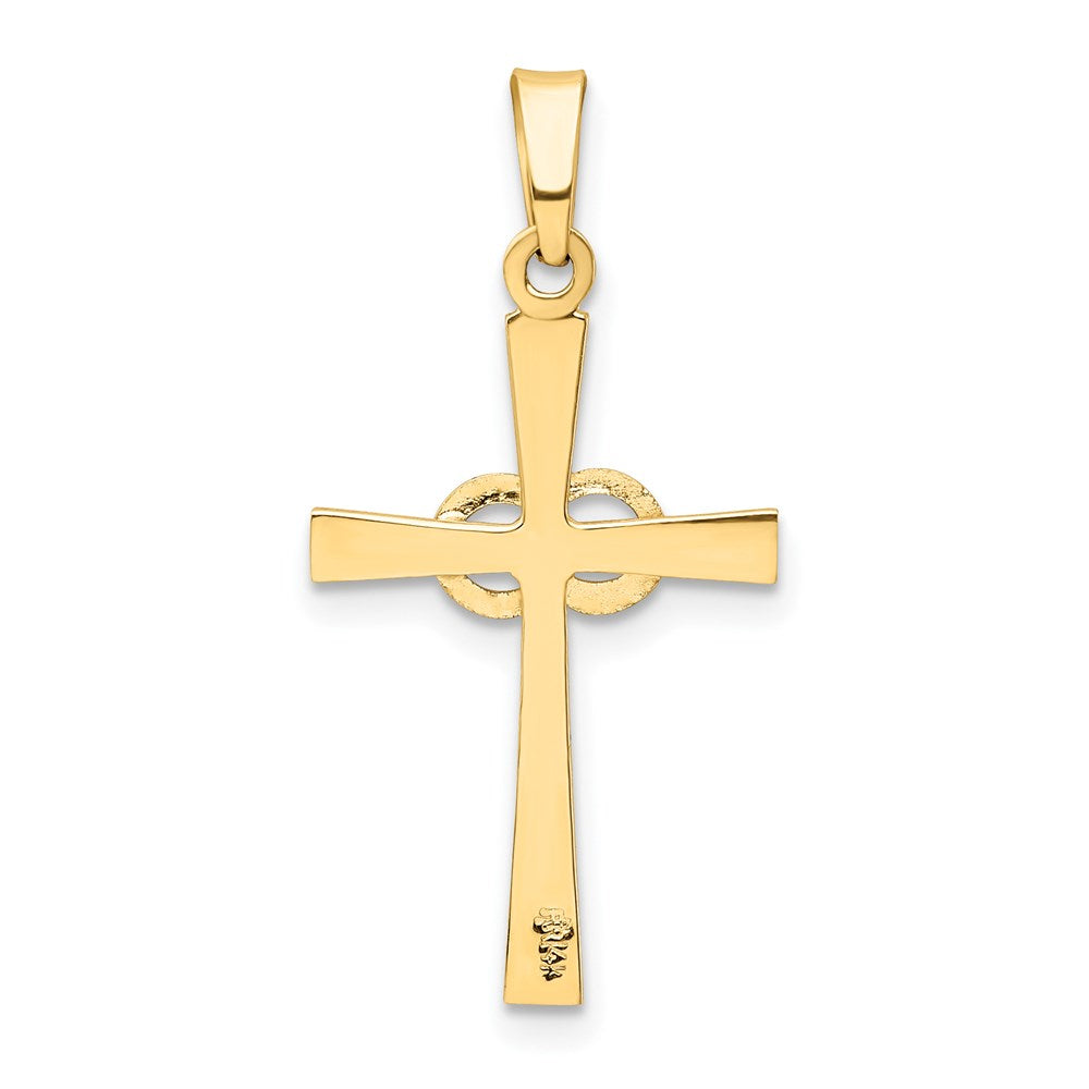 14K Two-tone Textured and Polished Latin Cross w/ Circles Pendant