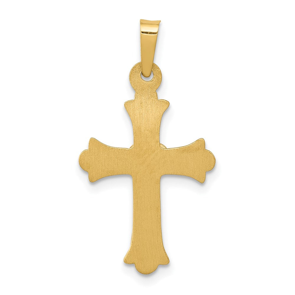 14K w/Rhodium Diamond Fleur De Lis Cross Pendant