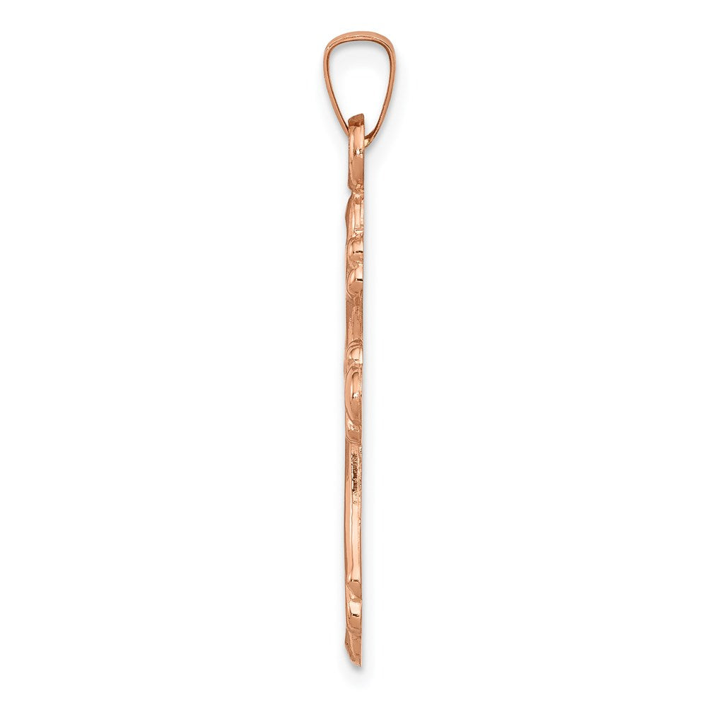 14K Rose Gold Polished Fleur De Lis Cross Pendant